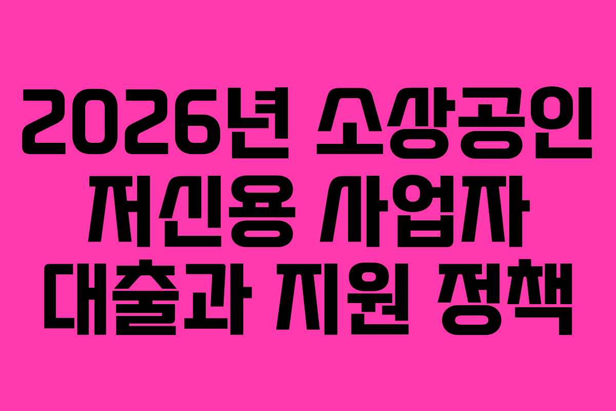 2026년 소상공인 저신용 사업자 대출과 지원 정책